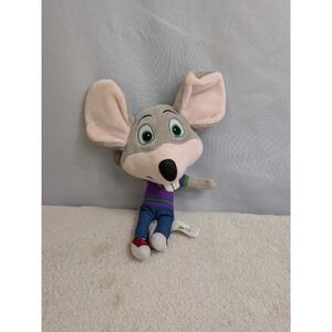 Chuck E Cheese Plush Toy Gray Mouse Stuffed Animal Character Green Eyes Purple